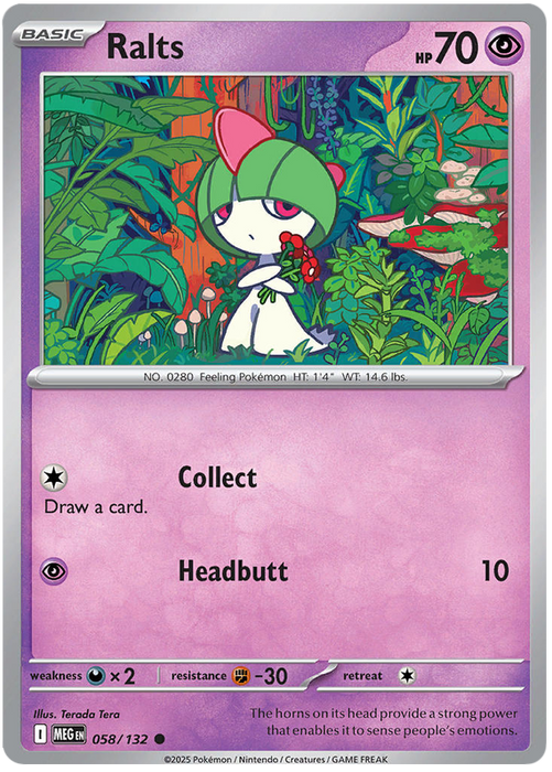 Ralts 058/132 Common Pokemon Card (Mega Evolution Base Set ME01)
