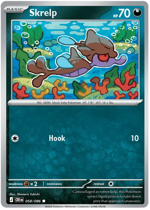 Skrelp 058/086 Common Pokemon Card (Mega Evolution Chaos Rising)