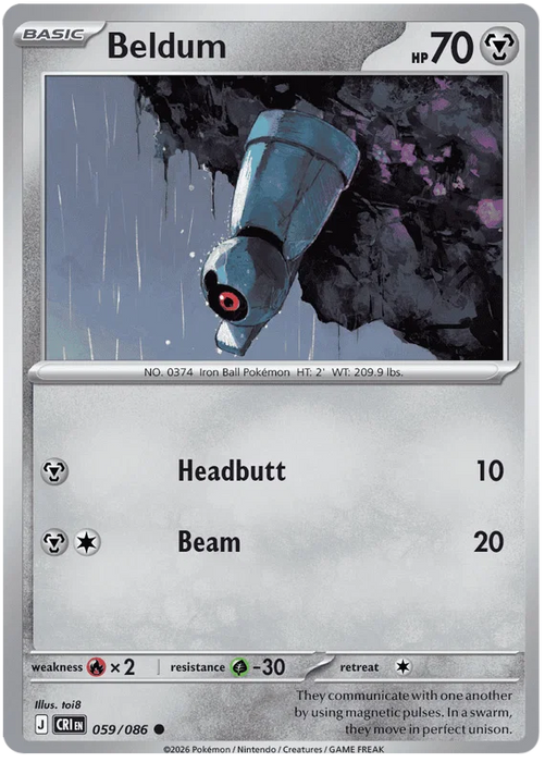 Beldum 059/086 Common Pokemon Card (Mega Evolution Chaos Rising)