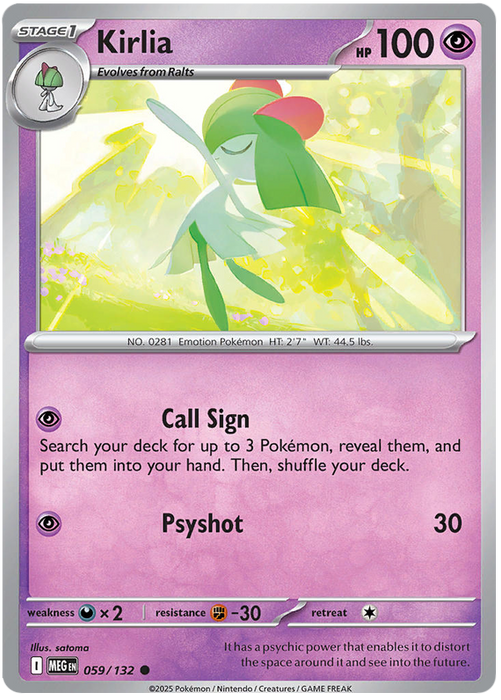 Kirlia 059/132 Common Pokemon Card (Mega Evolution Base Set ME01)