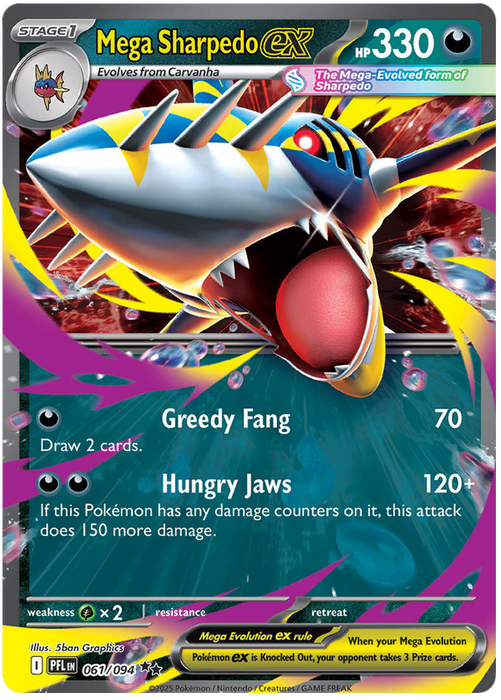 Mega Sharpedo ex 061/094 Double Rare Pokemon Card (Mega Evolution Phantasmal Flames)