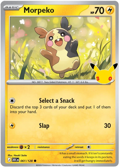 Morpeko 061/128 Common Pokemon Card (30th Anniversary Collection)