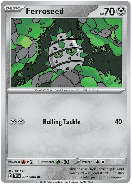 Ferroseed 062/086 Common Pokemon Card (Mega Evolution Chaos Rising)