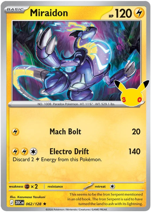Miraidon 062/128 Rare Pokemon Card (30th Anniversary Collection)