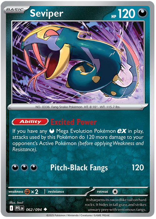 Seviper 062/094 Uncommon Pokemon Card (Mega Evolution Phantasmal Flames)