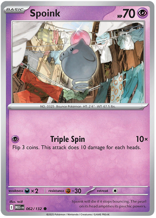 Spoink 062/132 Common Pokemon Card (Mega Evolution Base Set ME01)