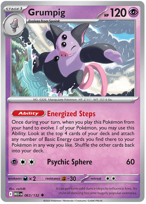Grumpig 063/132 Uncommon Pokemon Card (Mega Evolution Base Set ME01)
