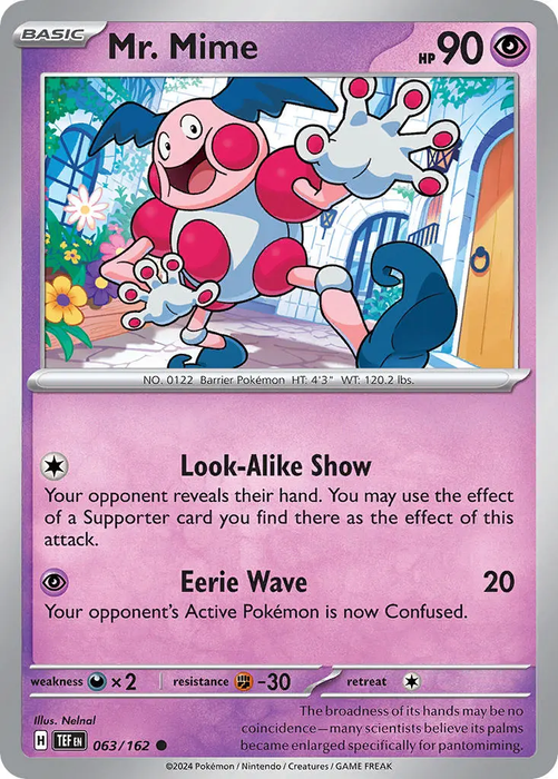 Mr. Mime 063/162 Common Reverse Holo Pokemon Card (SV Temporal Forces)