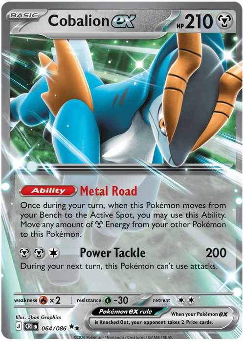 Cobalion ex 064/086 Double Rare Pokemon Card (Mega Evolution Chaos Rising)