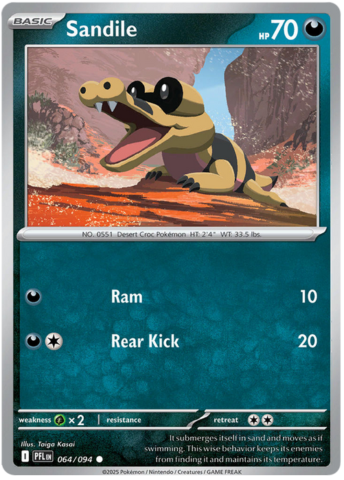 Sandile 064/094 Common Pokemon Card (Mega Evolution Phantasmal Flames)