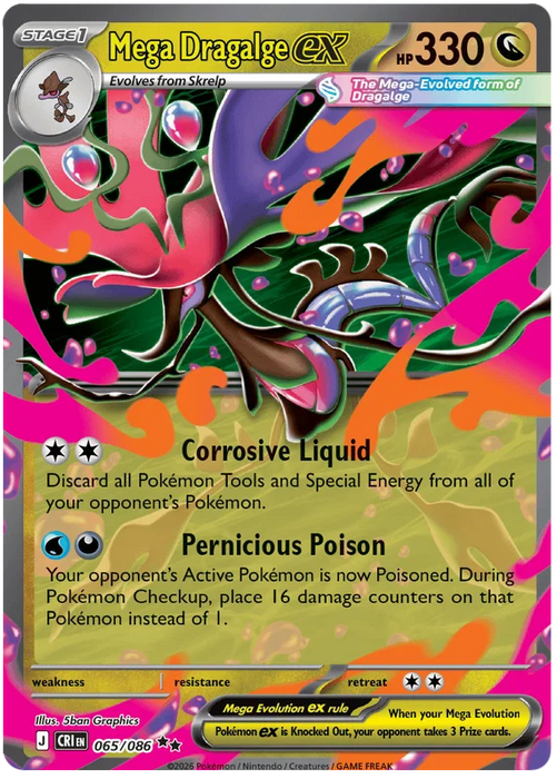 Mega Dragalge ex 065/086 Double Rare Pokemon Card (Mega Evolution Chaos Rising)