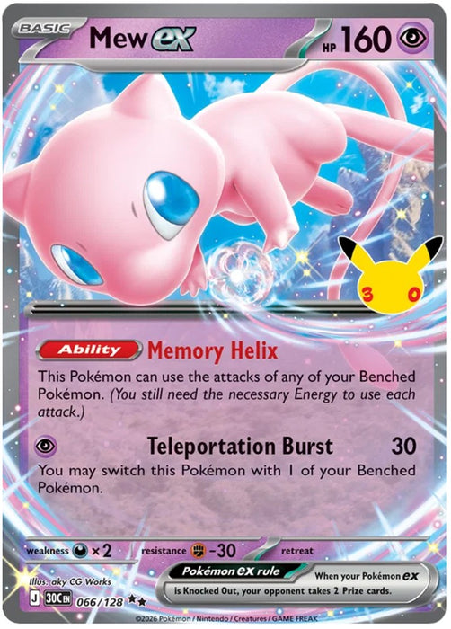 Mew ex 066/128 Double Rare Pokemon Card (30th Anniversary Collection)