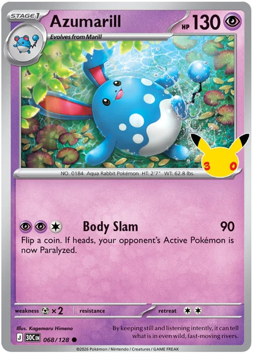 Azumarill 068/128 Common Pokemon Card (30th Anniversary Collection)