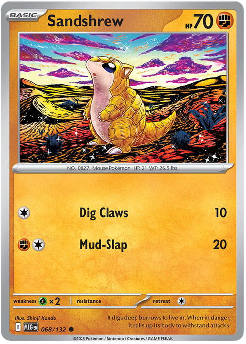 Sandshrew 068/132 Common Pokemon Card (Mega Evolution Base Set ME01)