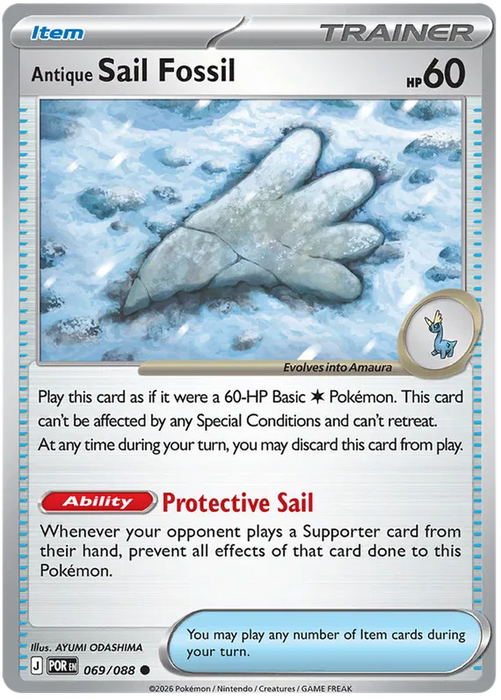 Antique Sail Fossil 069/088 Pokemon Card (Mega Evolution Perfect Order)