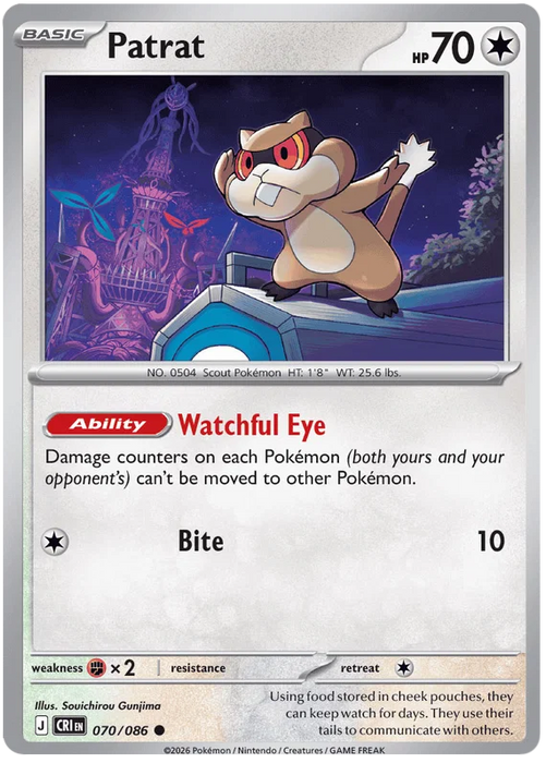 Patrat 070/086 Common Pokemon Card (Mega Evolution Chaos Rising)