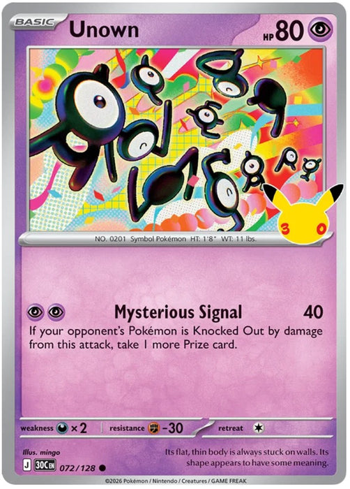 Unown 072/128 Common Pokemon Card (30th Anniversary Collection)