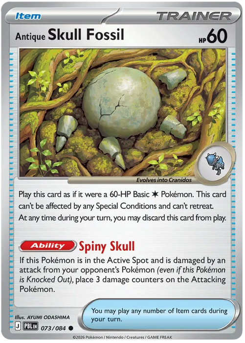 Antique Skull Fossil 073/084 Common Pokemon Card (Mega Evolution Pitch Black)