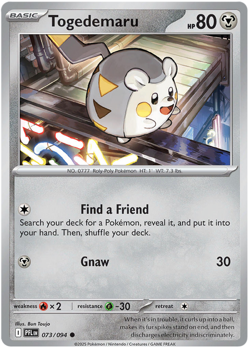 Togedemaru 073/094 Common Pokemon Card (Mega Evolution Phantasmal Flames)
