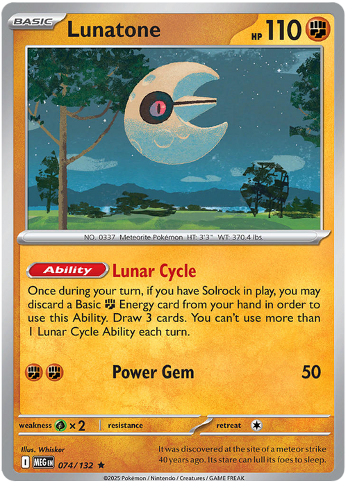 Lunatone 074/132 Rare Pokemon Card (Mega Evolution Base Set ME01)