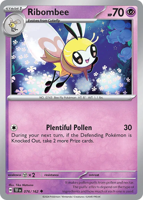 Ribombee 076/162 Uncommon Reverse Holo Pokemon Card (SV Temporal Forces)