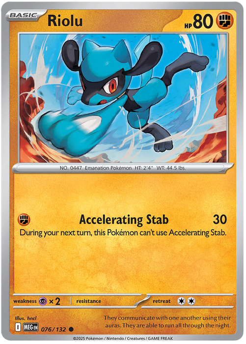 Riolu 076/132 Common Pokemon Card (Mega Evolution Base Set ME01)