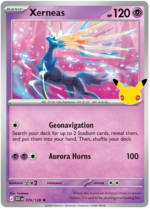 Xerneas 076/128 Rare Pokemon Card (30th Anniversary Collection)