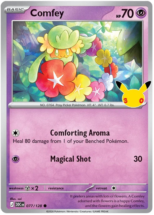 Comfey 077/128 Common Pokemon Card (30th Anniversary Collection)