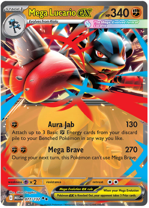 Mega Lucario ex 077/132 Double Rare Pokemon Card (Mega Evolution Base Set ME01)