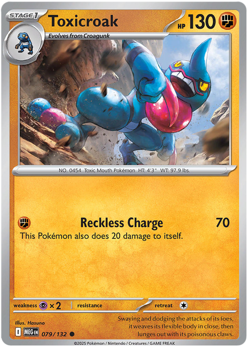 Toxicroak 079/132 Common Pokemon Card (Mega Evolution Base Set ME01)