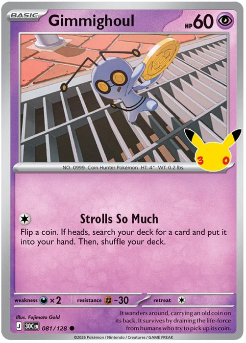 Gimmighoul 081/128 Common Pokemon Card (30th Anniversary Collection)