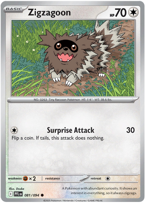 Zigzagoon 081/094 Common Pokemon Card (Mega Evolution Phantasmal Flames)