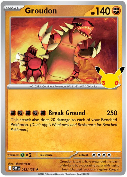 Groudon 082/128 Rare Pokemon Card (30th Anniversary Collection)