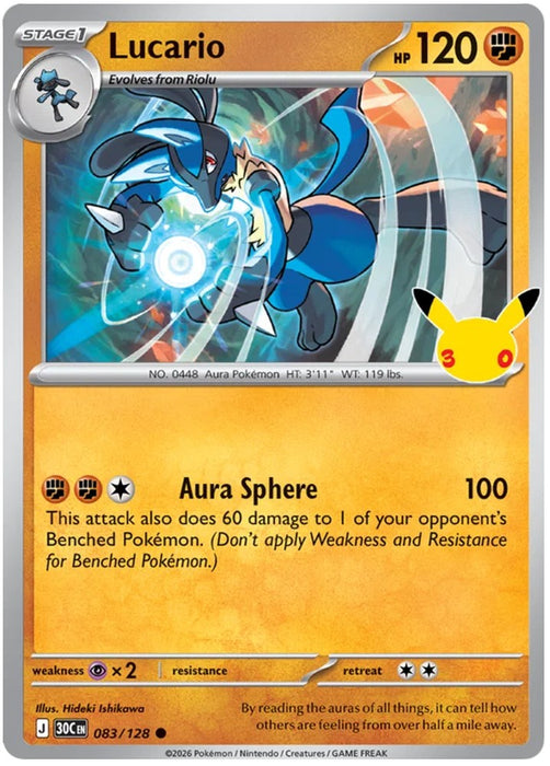 Lucario 083/128 Common Pokemon Card (30th Anniversary Collection)