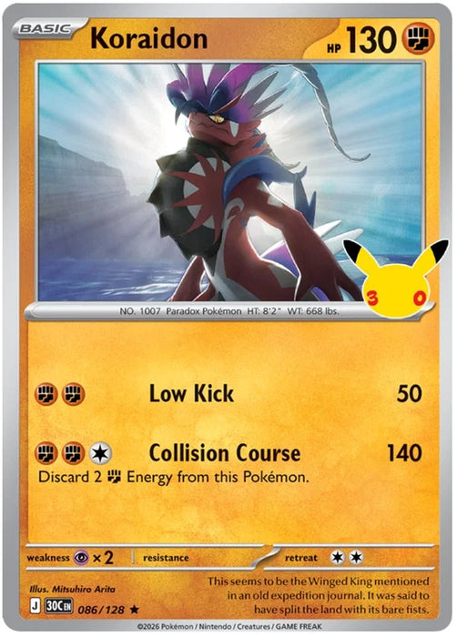 Koraidon 086/128 Rare Pokemon Card (30th Anniversary Collection)