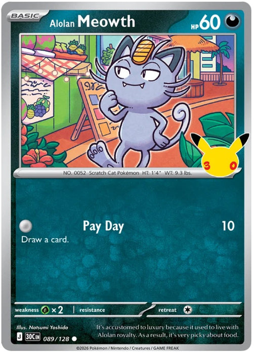 Alolan Meowth 089/128 Common Pokemon Card (30th Anniversary Collection)