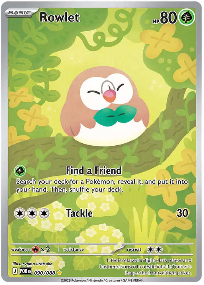 Rowlet 090/088 Illustration Rare Pokemon Card (Mega Evolution Perfect ...
