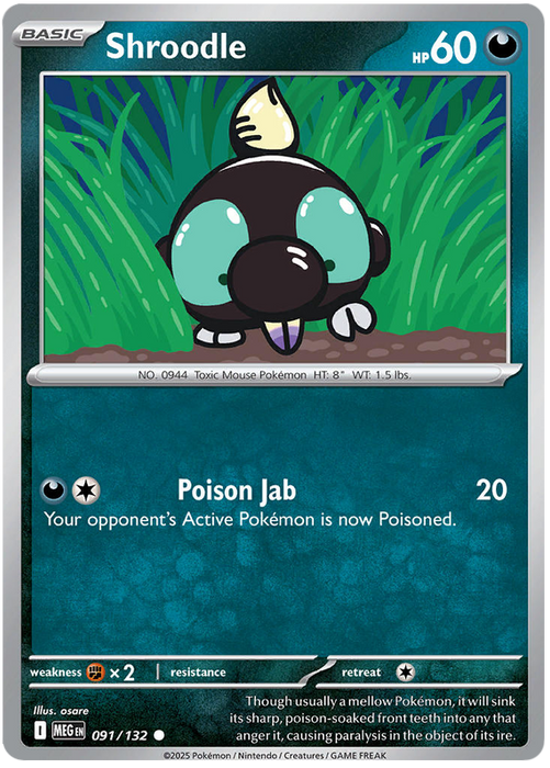 Shroodle 091/132 Common Pokemon Card (Mega Evolution Base Set ME01)
