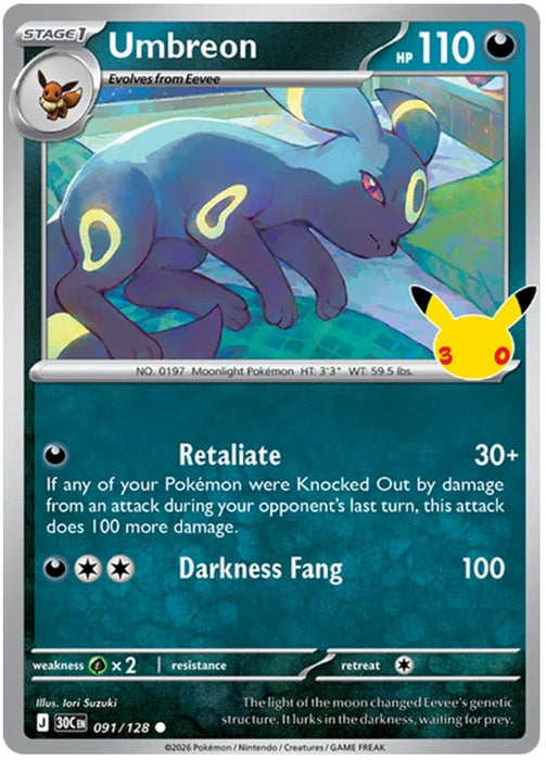 Umbreon 091/128 Common Pokemon Card (30th Anniversary Collection)