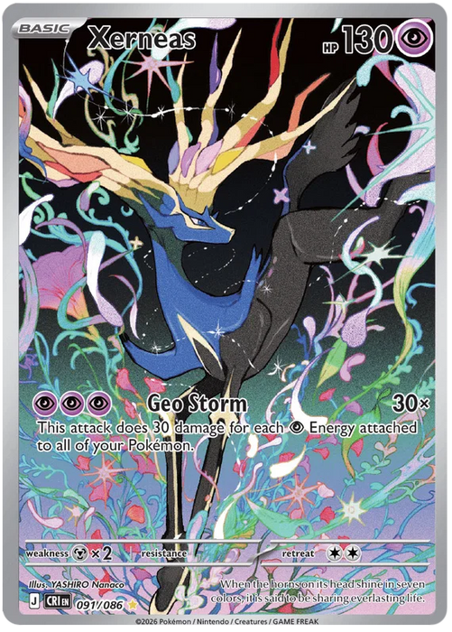 Xerneas 091/086 Illustration Rare Pokemon Card (Mega Evolution Chaos Rising)