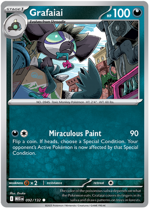 Grafaiai 092/132 Common Pokemon Card (Mega Evolution Base Set ME01)