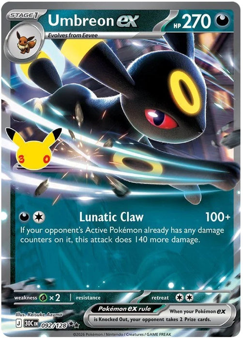 Umbreon ex 092/128 Double Rare Pokemon Card (30th Anniversary Collection)
