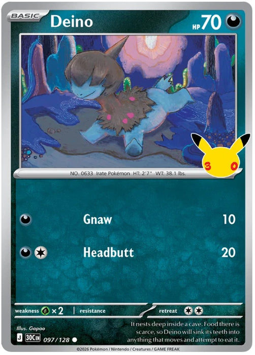 Deino 097/128 Common Pokemon Card (30th Anniversary Collection)