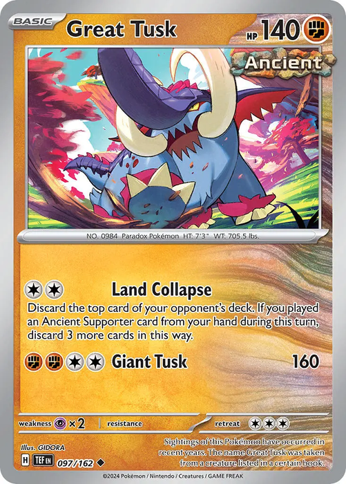 Great Tusk 097/162 Uncommon Reverse Holo Pokemon Card (SV Temporal Forces)