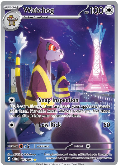 Watchog 097/086 Illustration Rare Pokemon Card (Mega Evolution Chaos Rising)