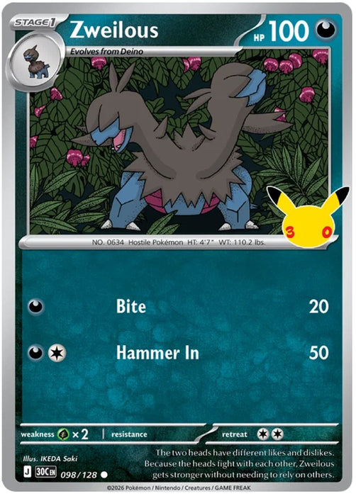 Zweilous 098/128 Common Pokemon Card (30th Anniversary Collection)