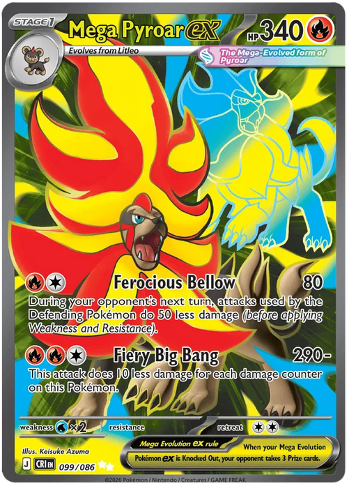 Mega Pyroar ex 099/086 Ultra Rare Pokemon Card (Mega Evolution Chaos Rising)