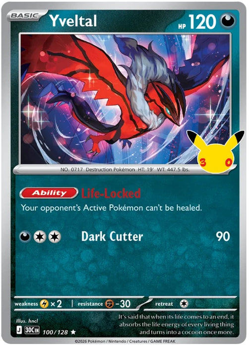 Yveltal 100/128 Rare Pokemon Card (30th Anniversary Collection)