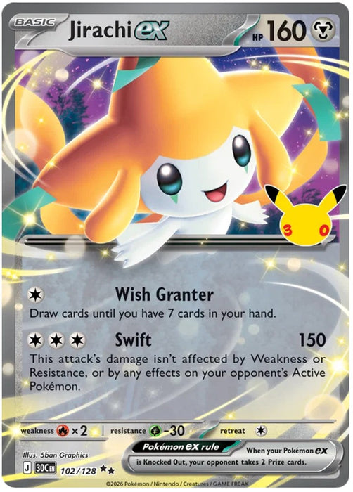 Jirachi ex 102/128 Double Rare Pokemon Card (30th Anniversary Collection)