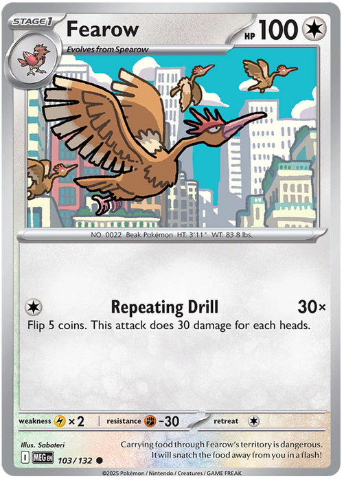 Fearow 103/132 Common Pokemon Card (Mega Evolution Base Set ME01)